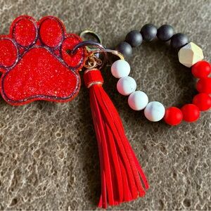 Red Glitter Paw Keychain with Tassel
